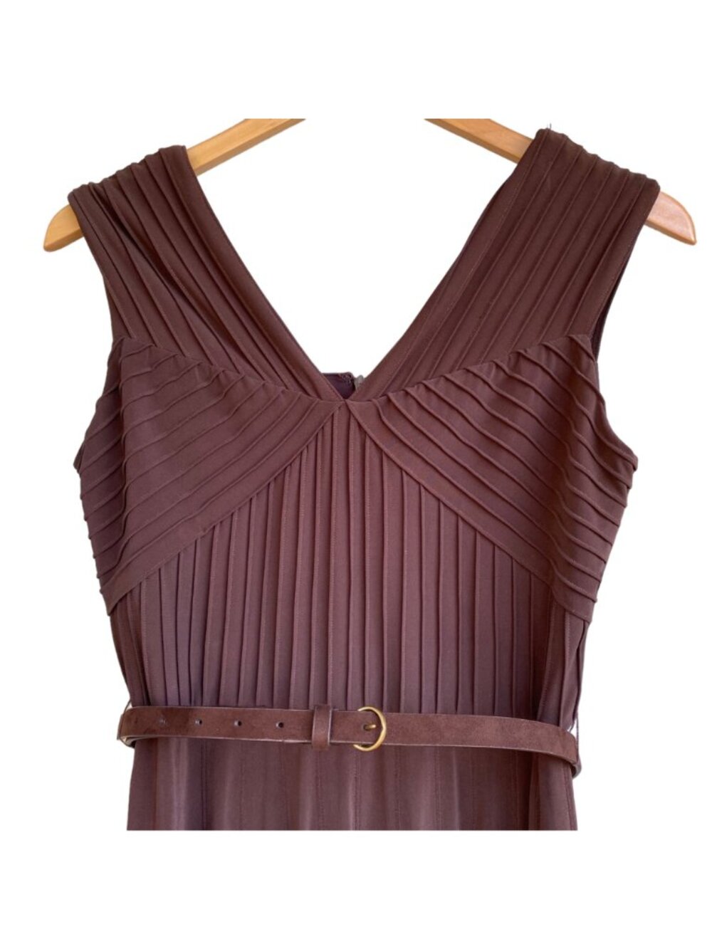 ADRIANNA PAPELL Pintuck Jersey Cap Sleeve Fit N Flare Dress 8 Brown Belt NWT - Picture 10 of 15